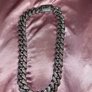 Silver Diamond Cuban Link Chain Necklace